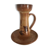 Vintage candle holder in glazed terracotta floral paint decoration