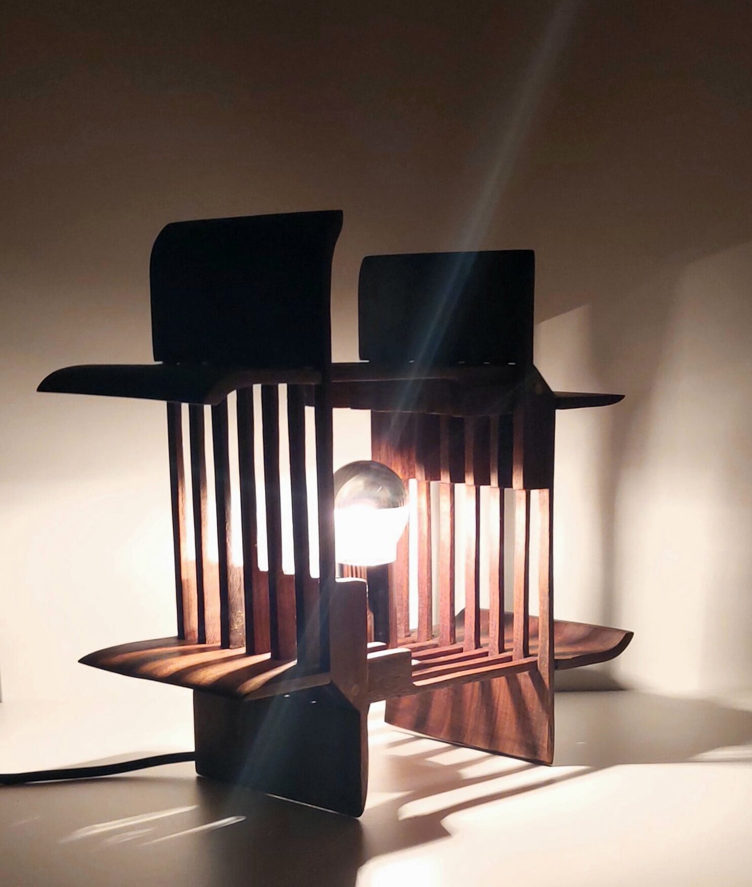 Vintage solid teak lamp