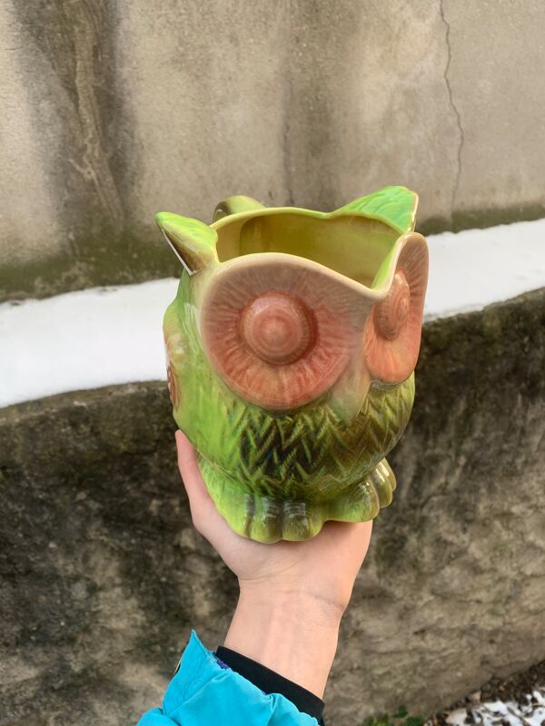 Pichet zoomorphe chouette/hibou vert