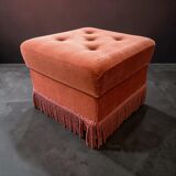 Vintage old pink pouf / chest / footrest with fringes
