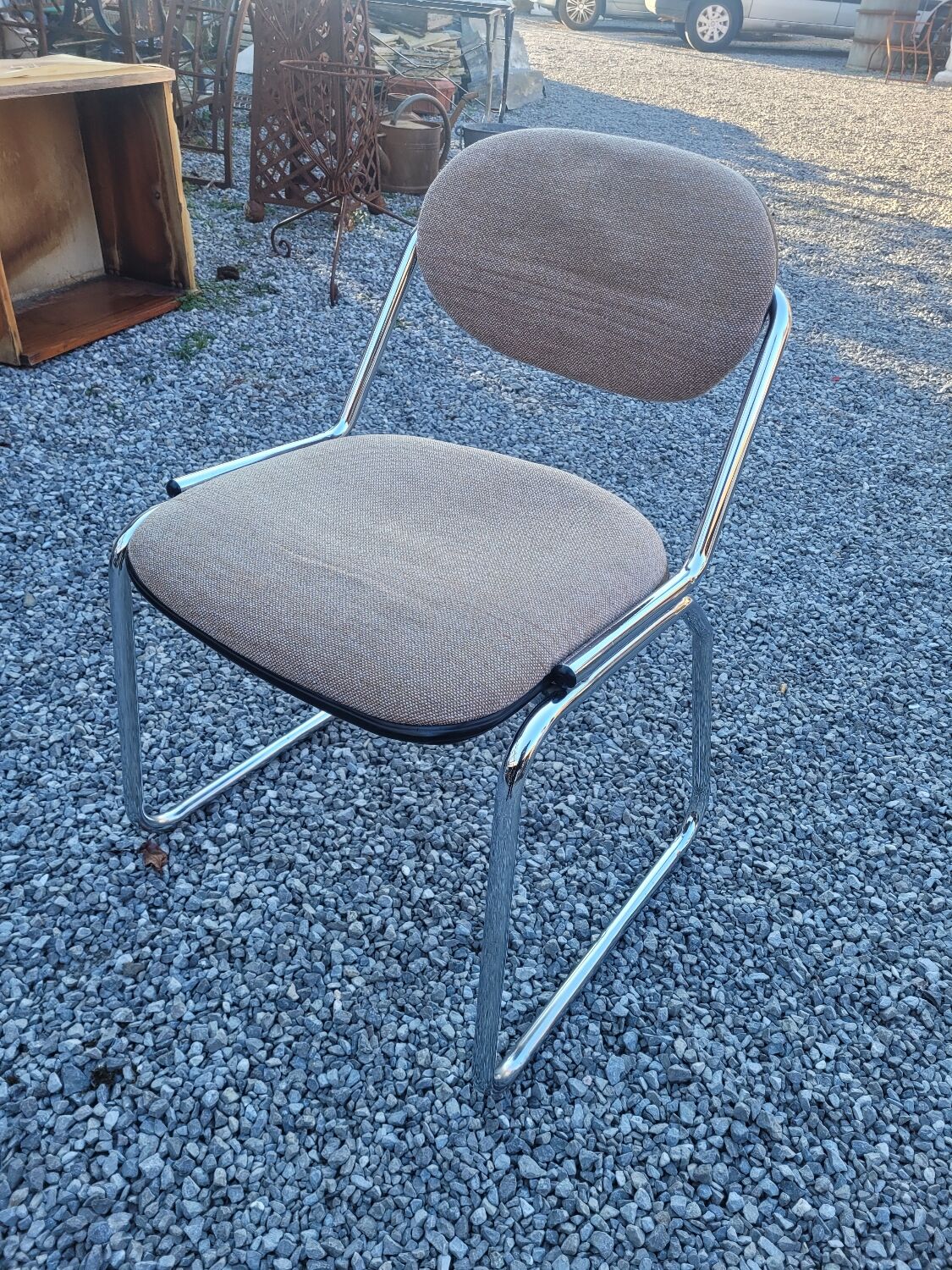 Vintage office chair with chrome base and fabric top