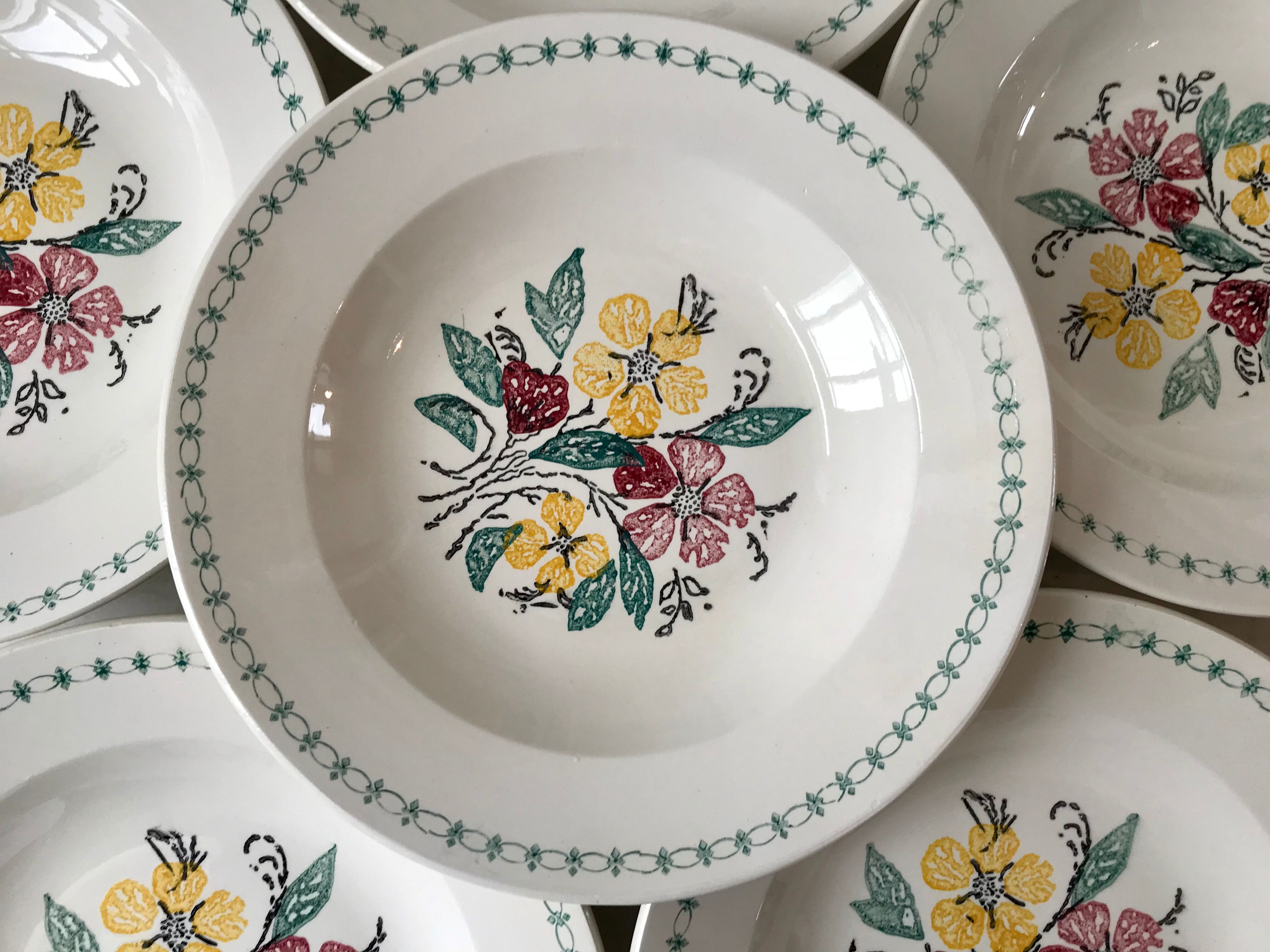 Lot de 6 assiettes creuses Digoin Sarreguemines années 40