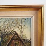 Painting „The Farm under the Willows”, Scandinavian design, 1960s