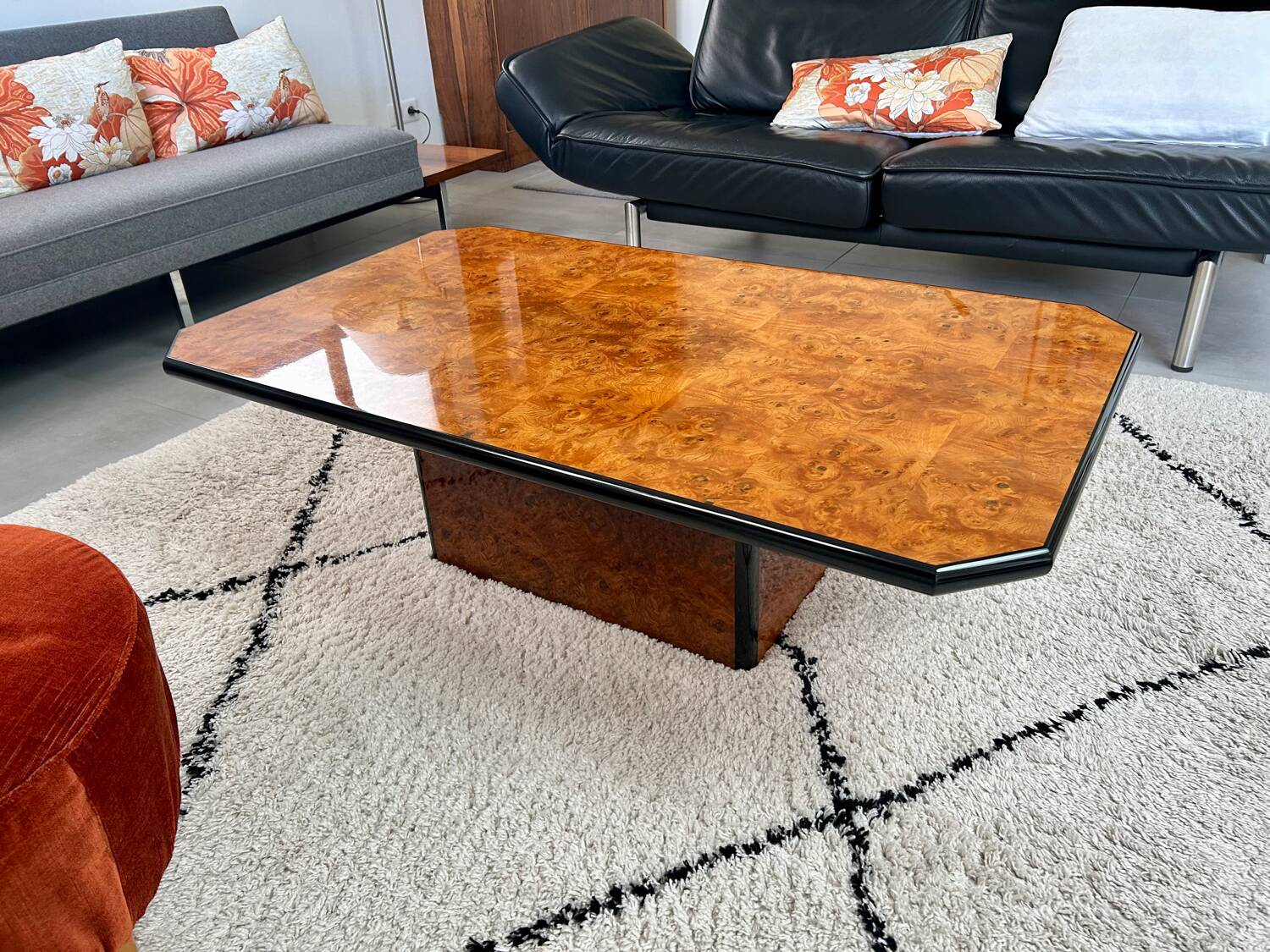 Roche Bobois elm burl coffee table, 1980