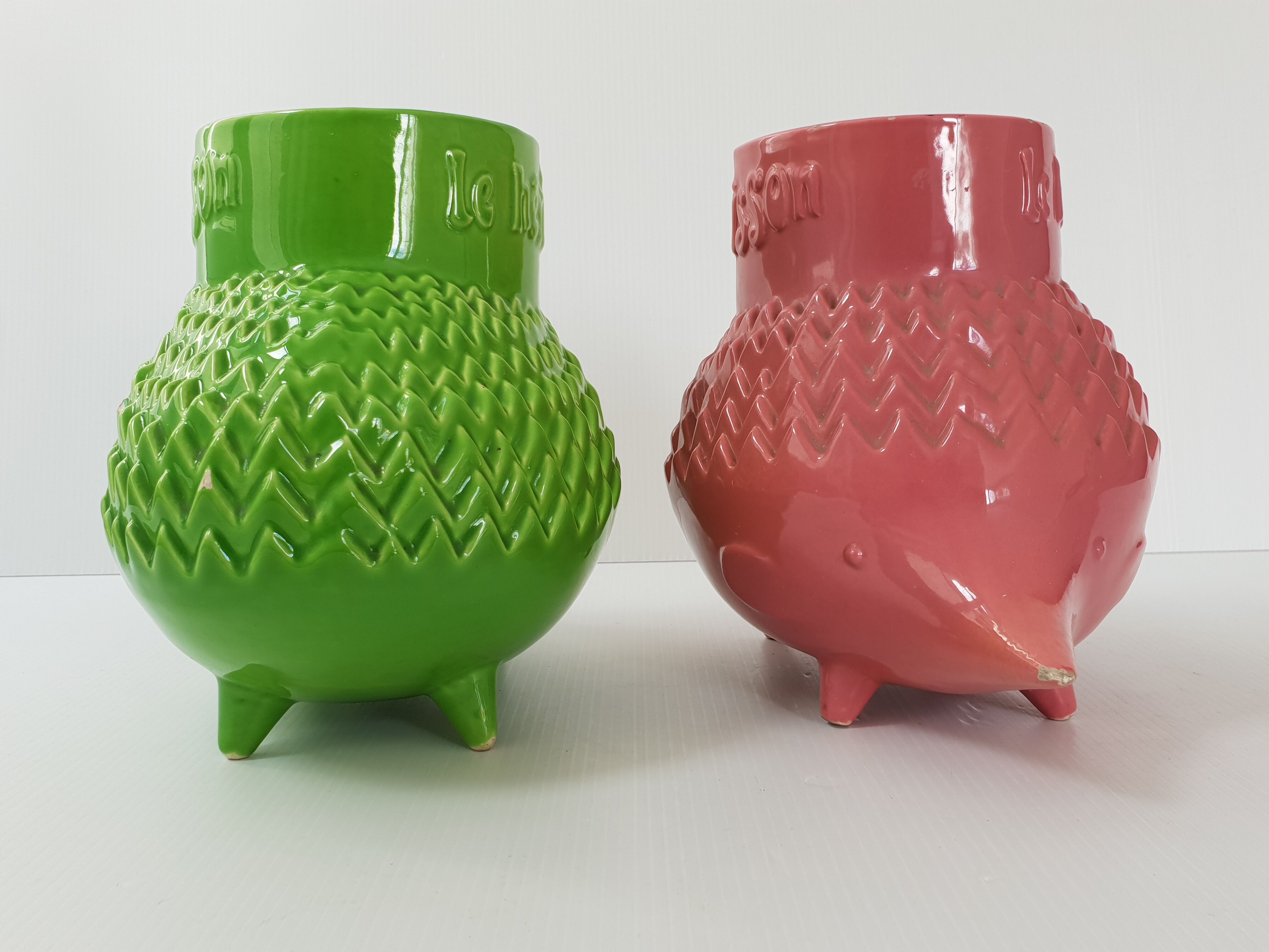 Suite of 3 vintage hedgehog vases 1960