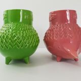 Suite of 3 vintage hedgehog vases 1960