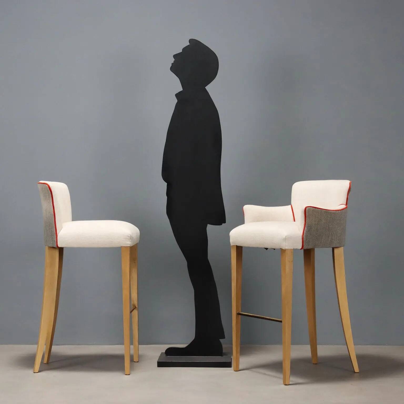 Antique stools by William Yeoward in beech and brass, England, 20th century.