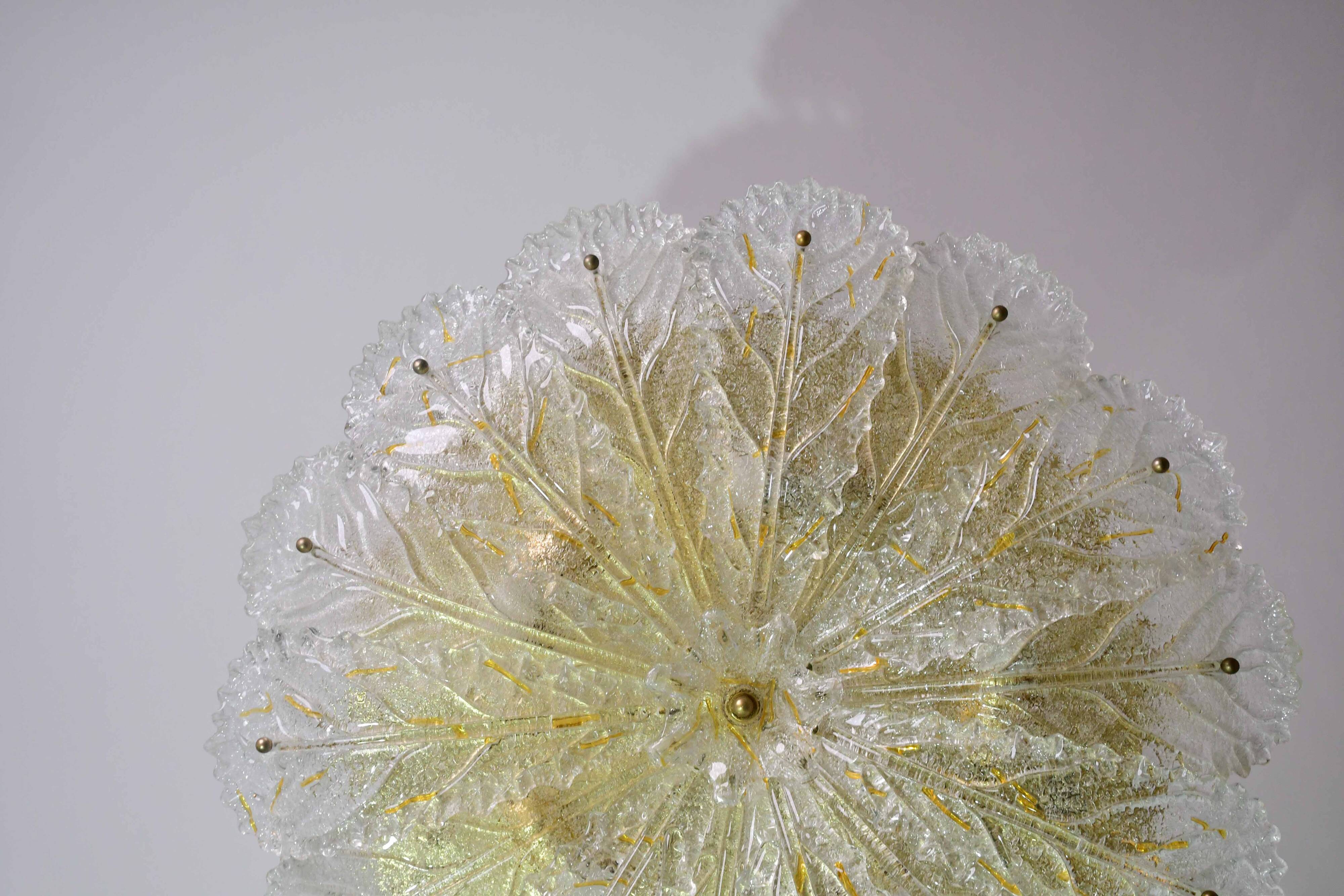 Splendid large size Italian Murano glass yellow and transparent ceiling light