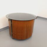 Round Italian teak coffee table swivel bar by Eugenio Gerli for Tecno