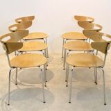 Thonet dining chairs stacked in chrome and beech