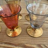 Set of 6 golden and colored liquor glasses