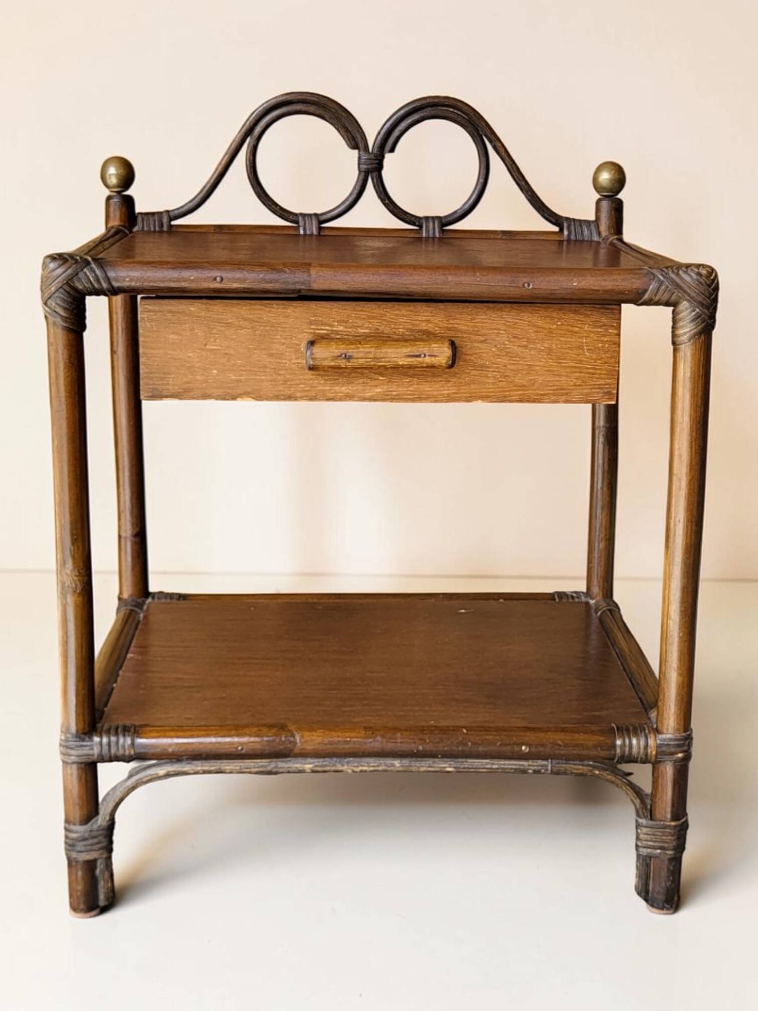 70s rattan bedside table / side table