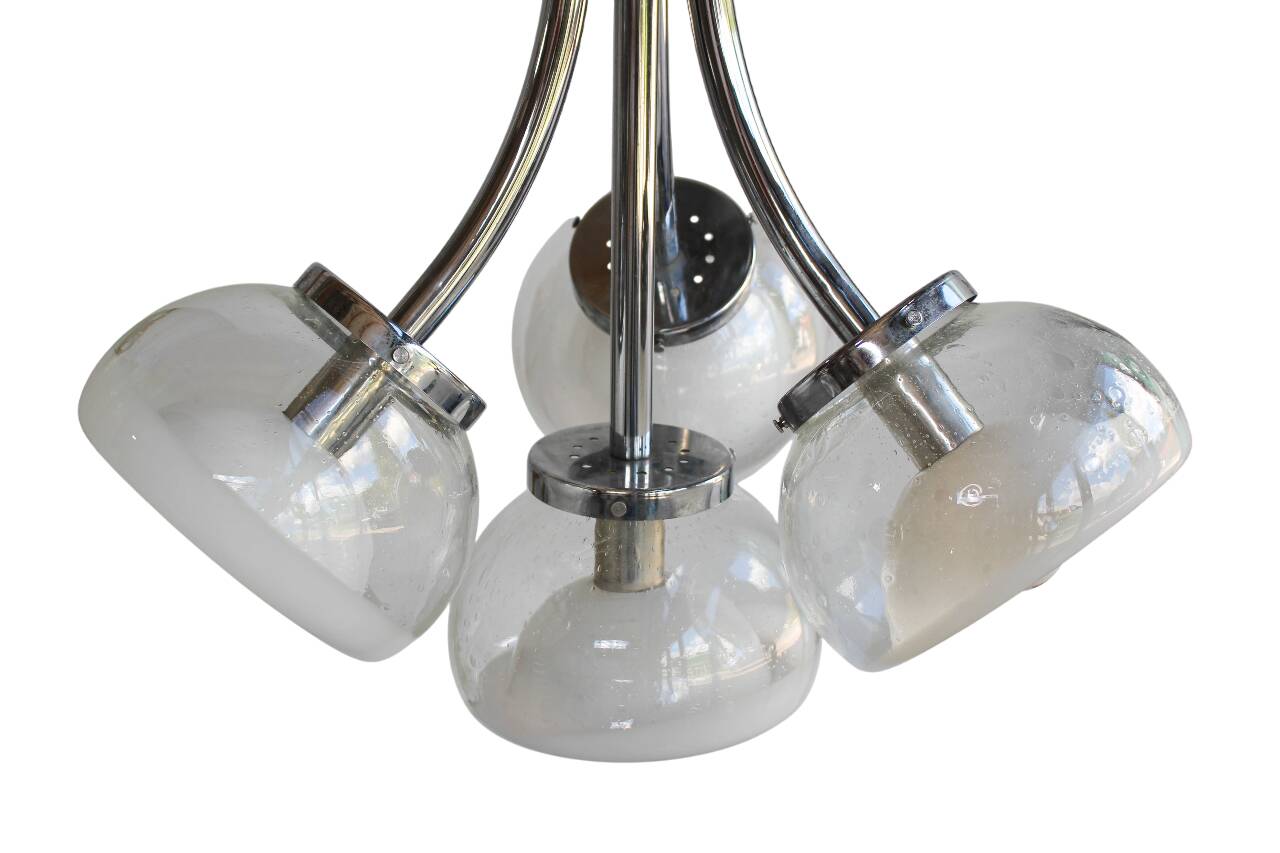 Gaetano Sciolari attr. four arm Murano glass chrome chandelier, 1970s