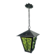 Wrought iron and green glass lantern