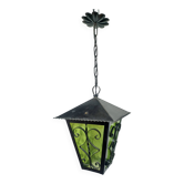 Lanterne fer forgé et verre vert