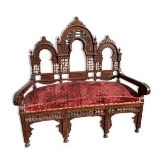 Old carved wooden bench