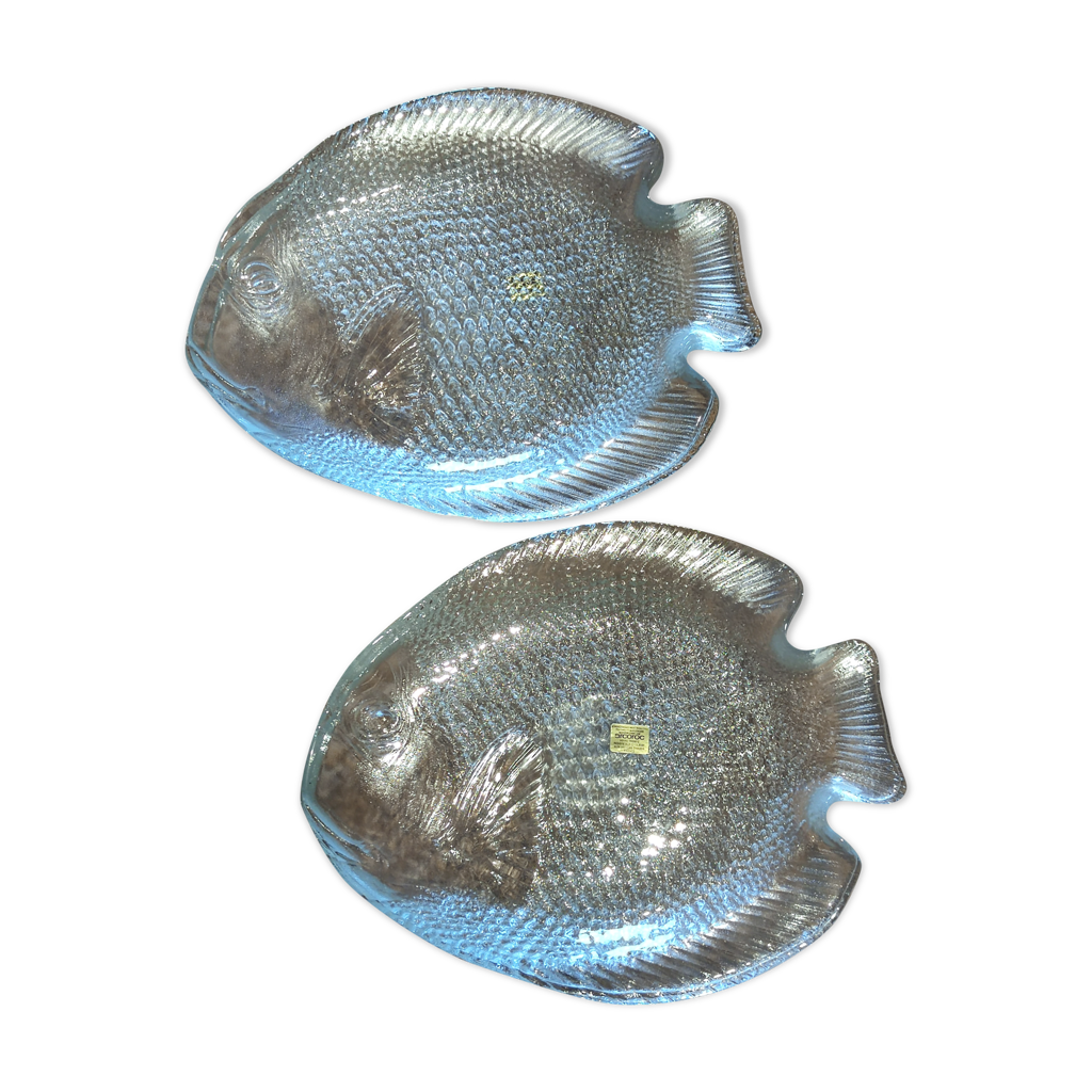 Vintage arcoroc France Codec Service a poisson 7 piece en verre moulé