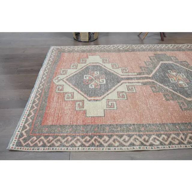 Orange Brown Turkish Vintage Oushak Wool Handmade Rug Runner 122x365