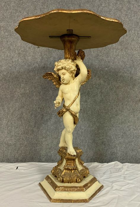 Ceremonial table with cherub in lacquered wood and gilded wood around 1900