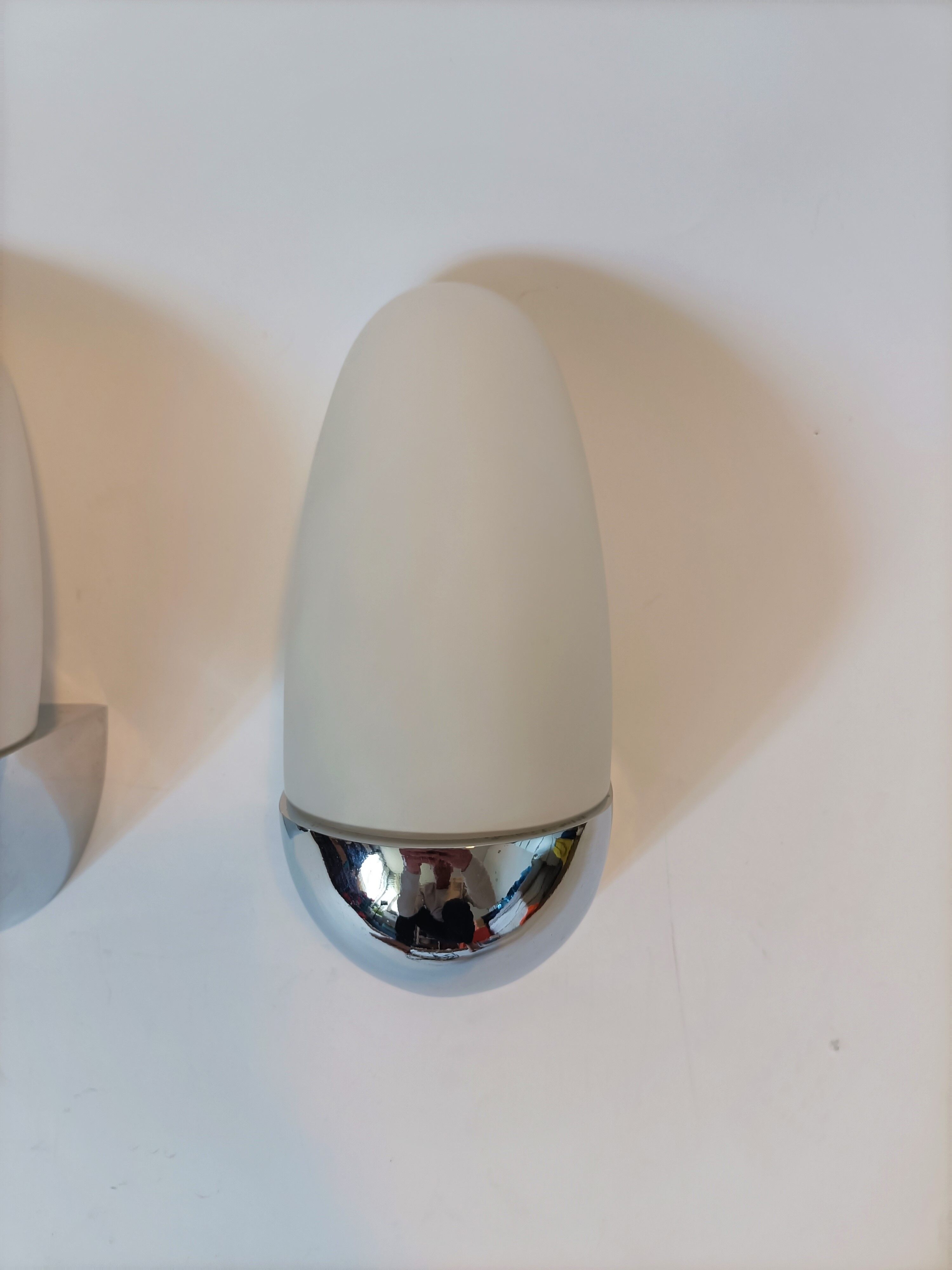 Pair of Milan Illuminacion wall lamps chrome and opaline 1970
