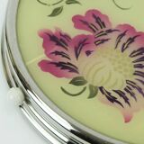 1930s rotatable cake platter glass chrome with pink and purple flower decor