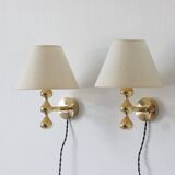24 carat gold plated teardrop wall lamps by Hugo Asmussen, Denmark, 1970s, set of 2