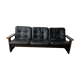 Sofa wood and black leather 60s