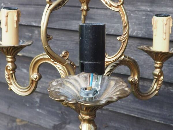 Lustre 3 feux en bronze et laiton, France 1970