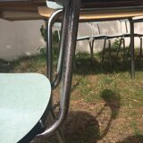 Table and 4 green water formica chairs 60's