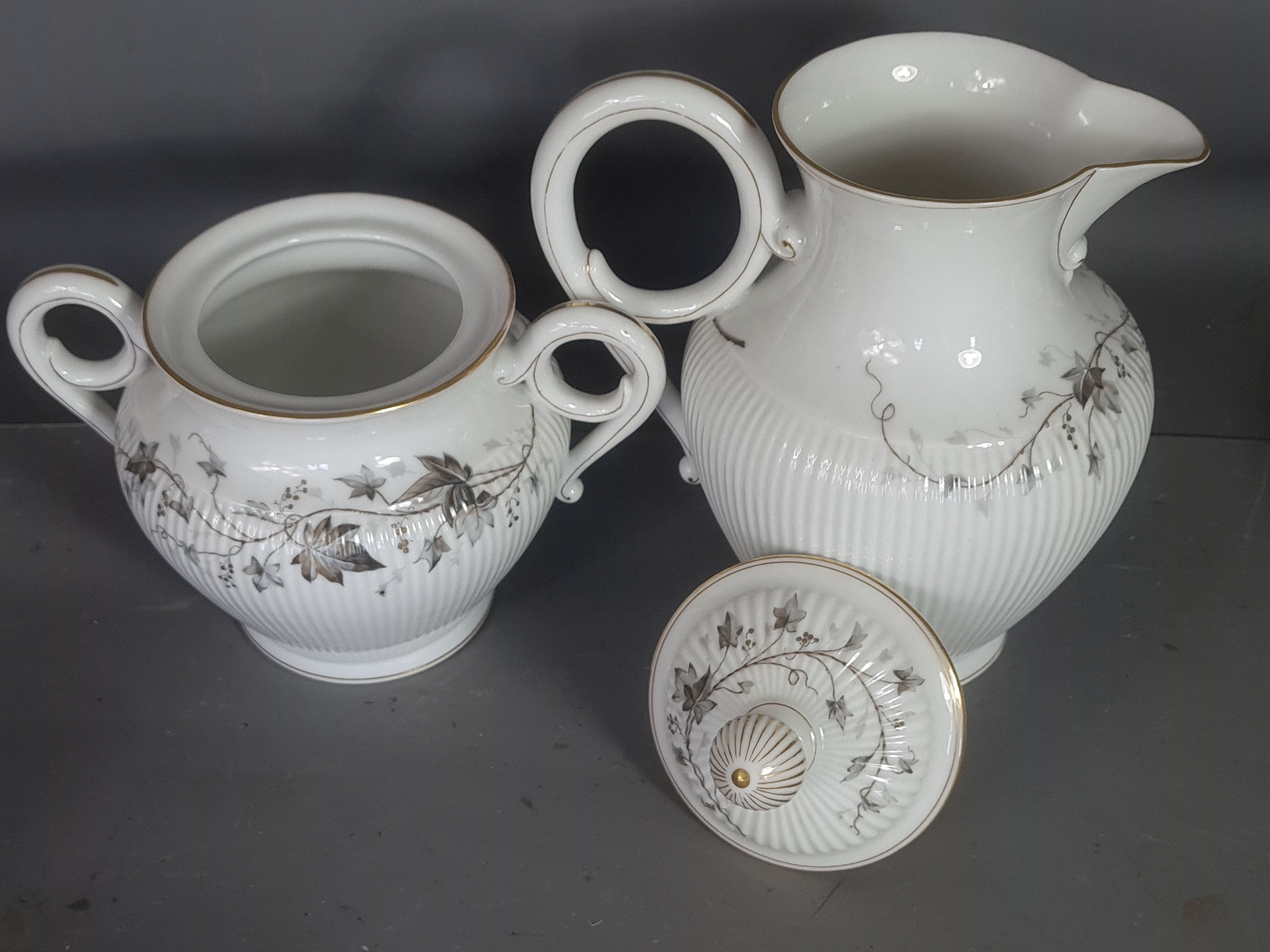 Old coffee set 8 pcs porcelain decoration painted with grapefruit around 1900