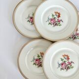 6 vintage dessert plates - White porcelain floral pattern and golden edging