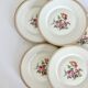 6 vintage dessert plates - White porcelain floral pattern and golden edging