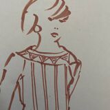 Painting signed in ink fashion engraving "study of a woman's sweater model"