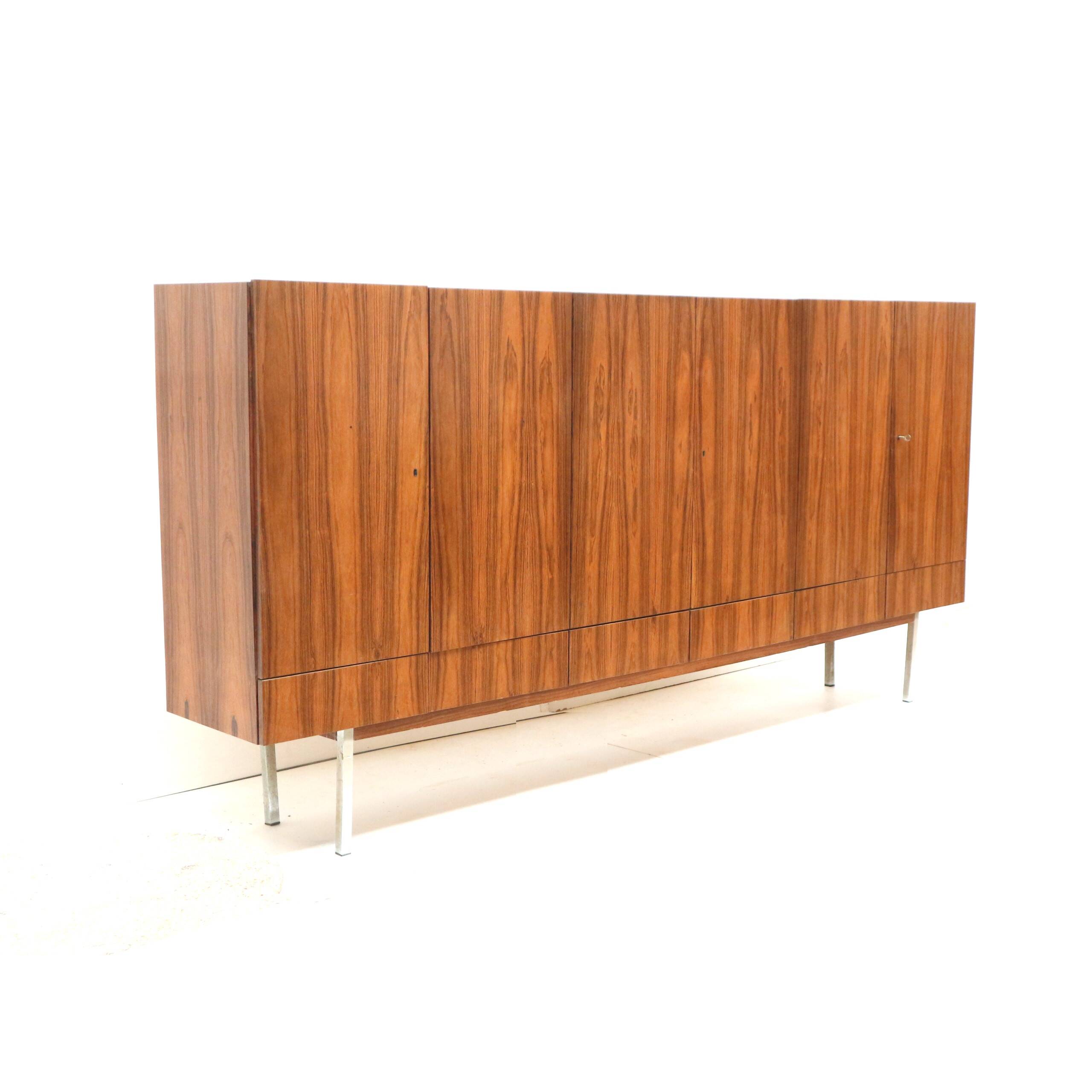 Large vintage rosewood sideboard with 6 doors from the 1960s
