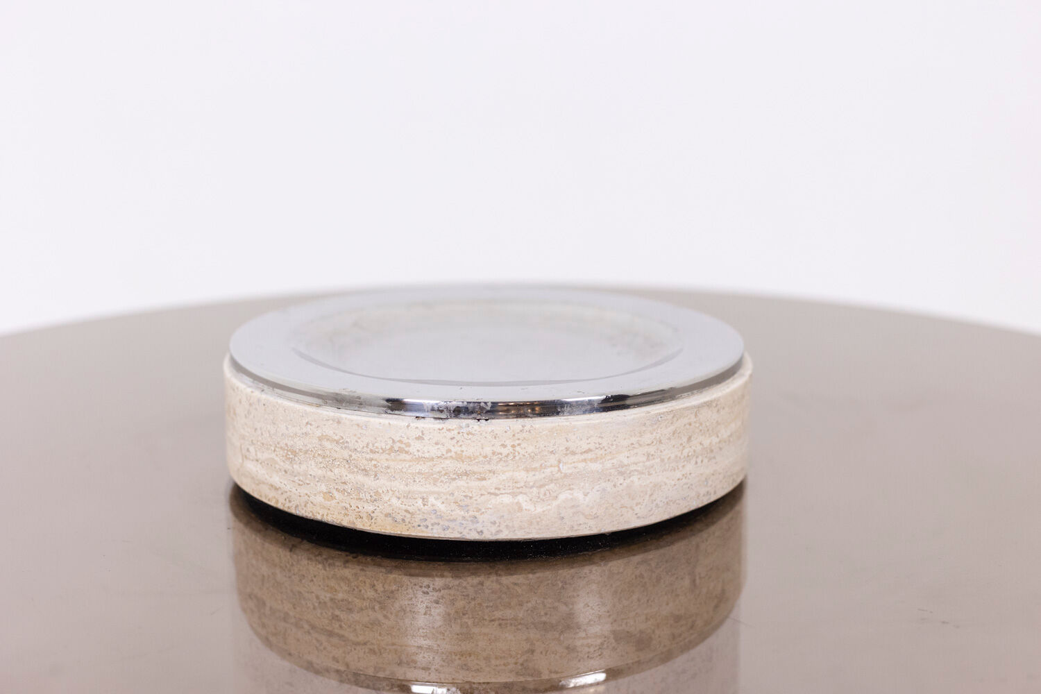 Coffee table in travertine and smoked glass, 1970s