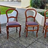 Set of 4 chairs in solid cherry; Louis Philippe style; Violin file; Seat in moleskine
