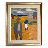 Vintage Oil Painting Harvesting Landscape  by Svan Grandin (1906- 1982)