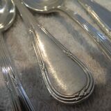 8 Louis XVI style silver plated dessert spoons with Mornier rushes 18.6cm