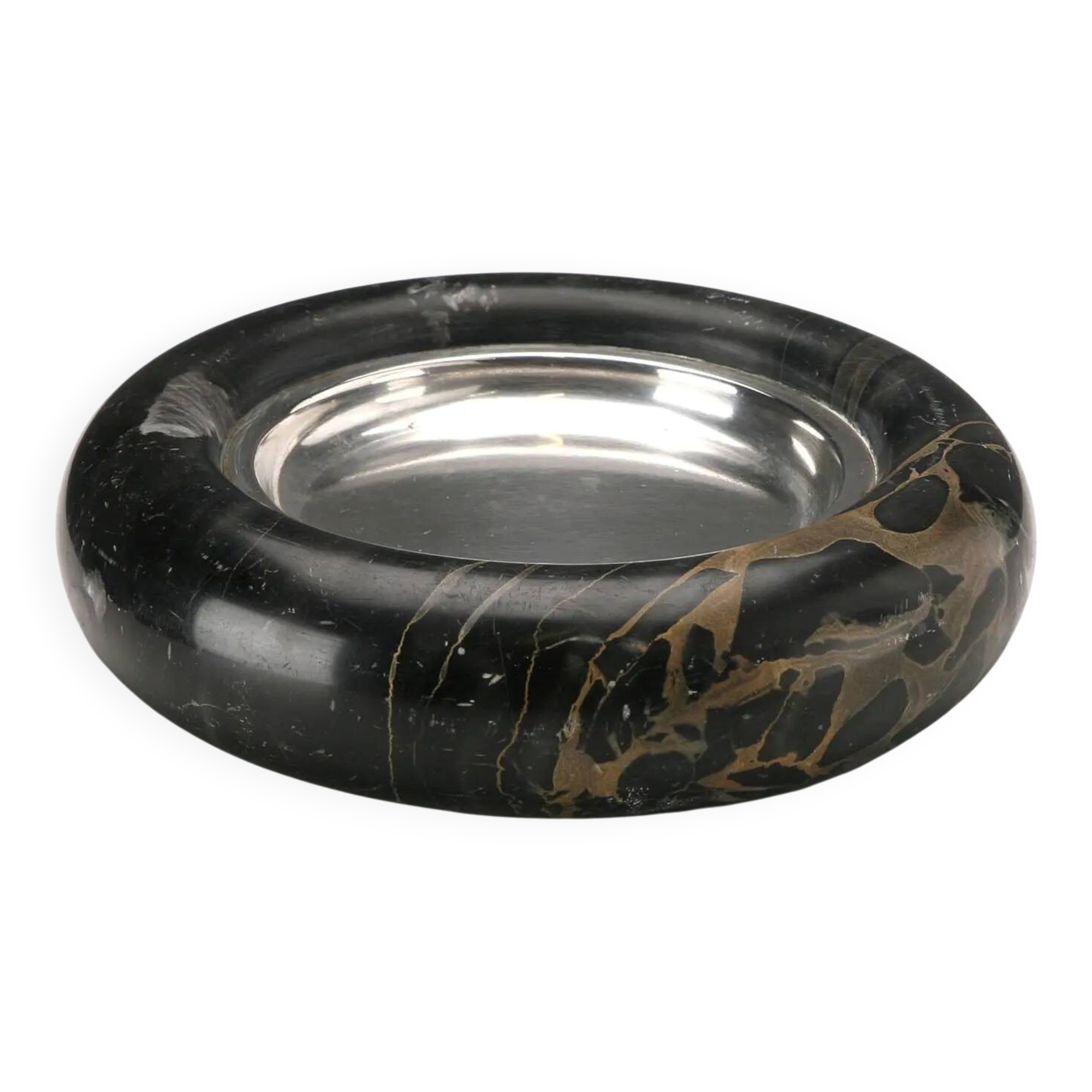 Vintage black and silver marble catchall, Italy, 1970s