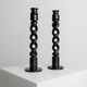 Set of 2 vintage dark wood candlesticks, twisted design, Italy, 1970s.