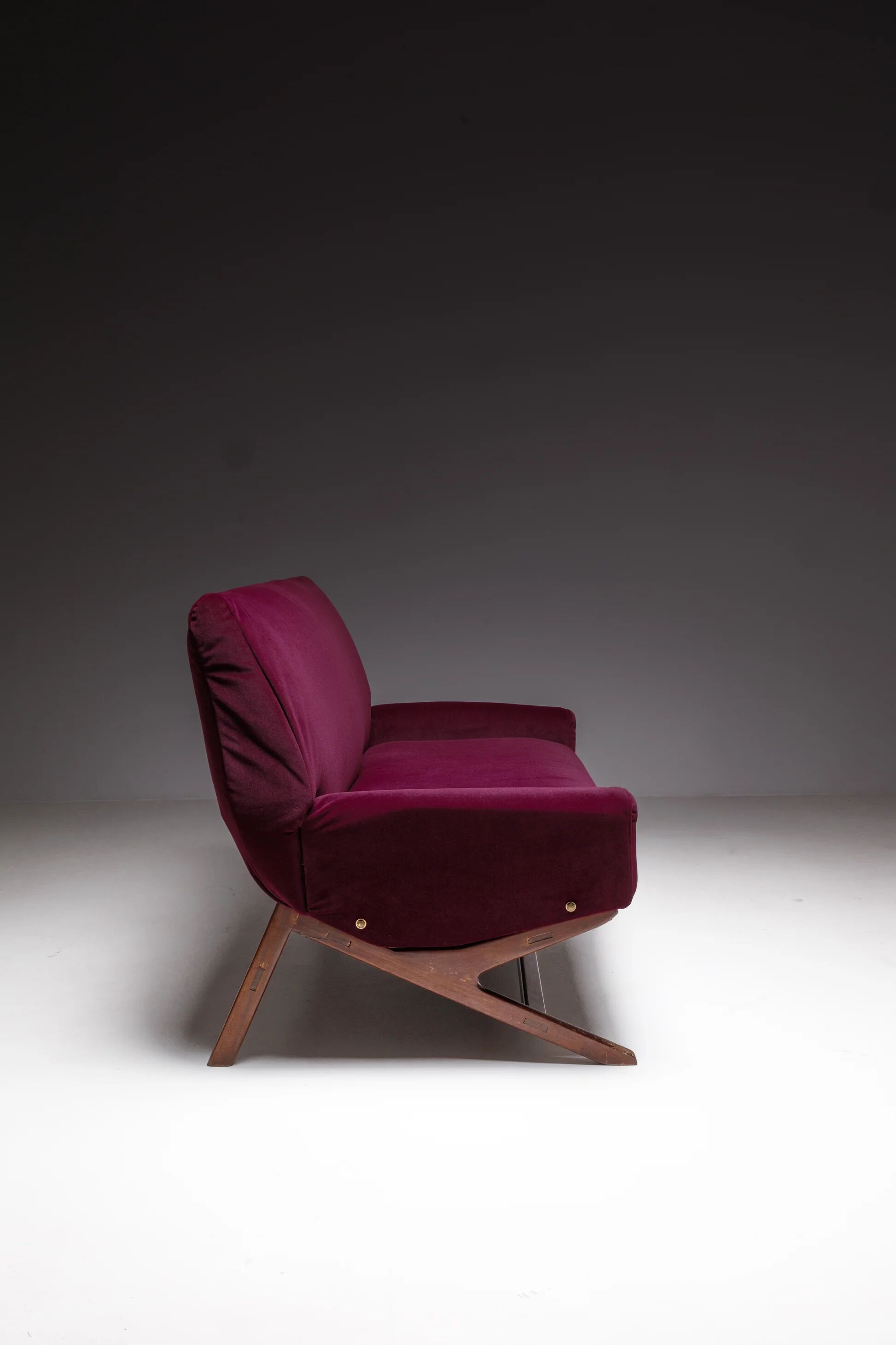 Burgundy velvet mid-century sofa - reupholstered