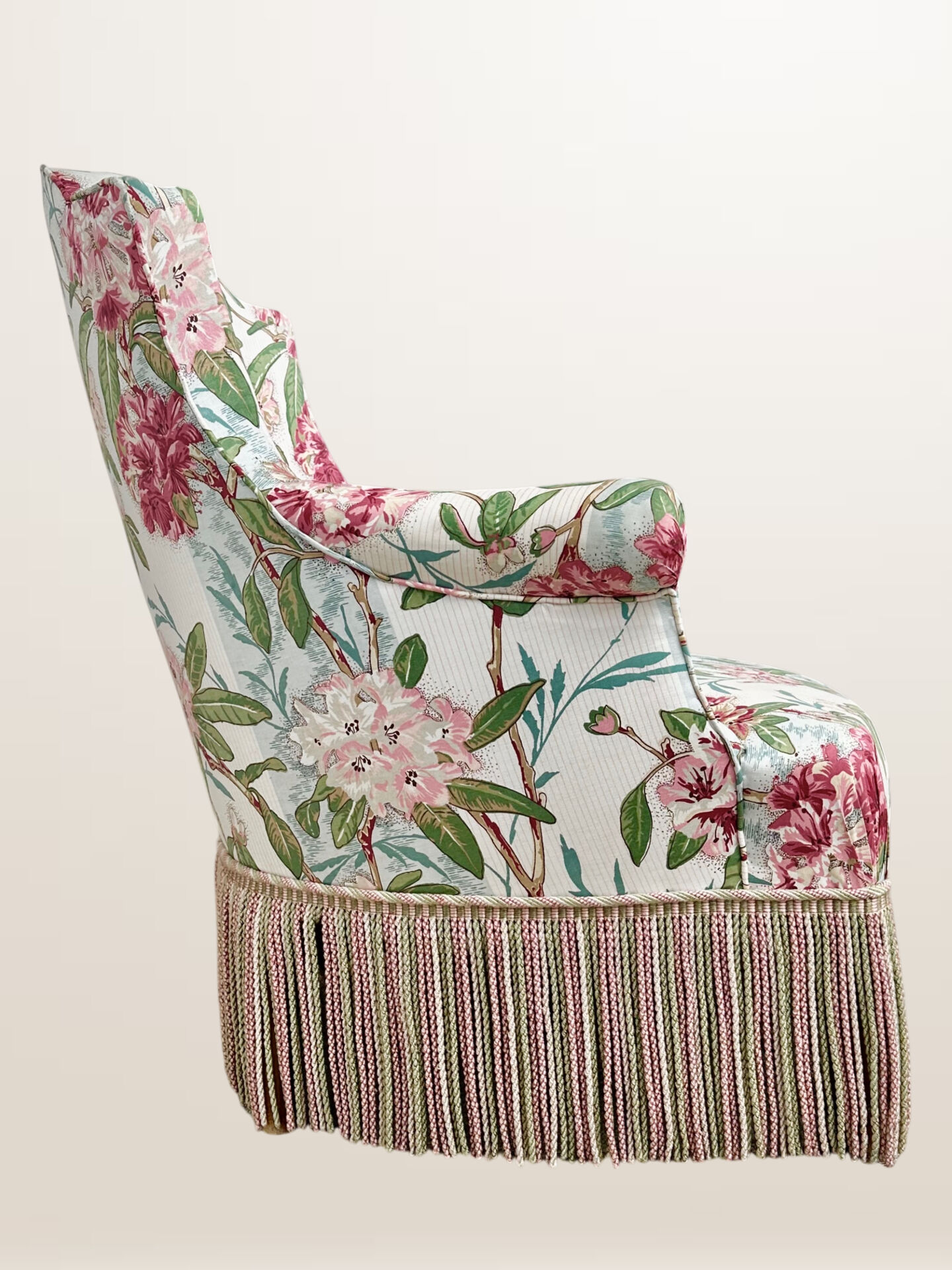 Napoleon III period armchair, floral fabric with cushion.