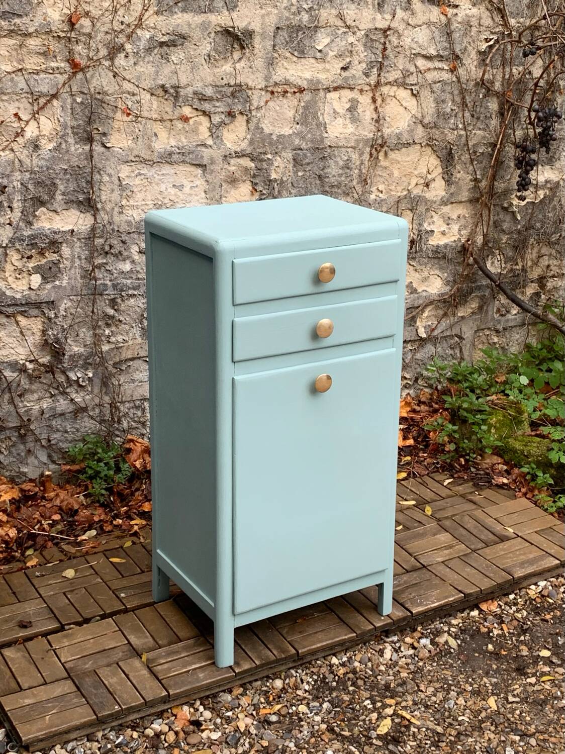 Vintage gray green bathroom chest of drawers