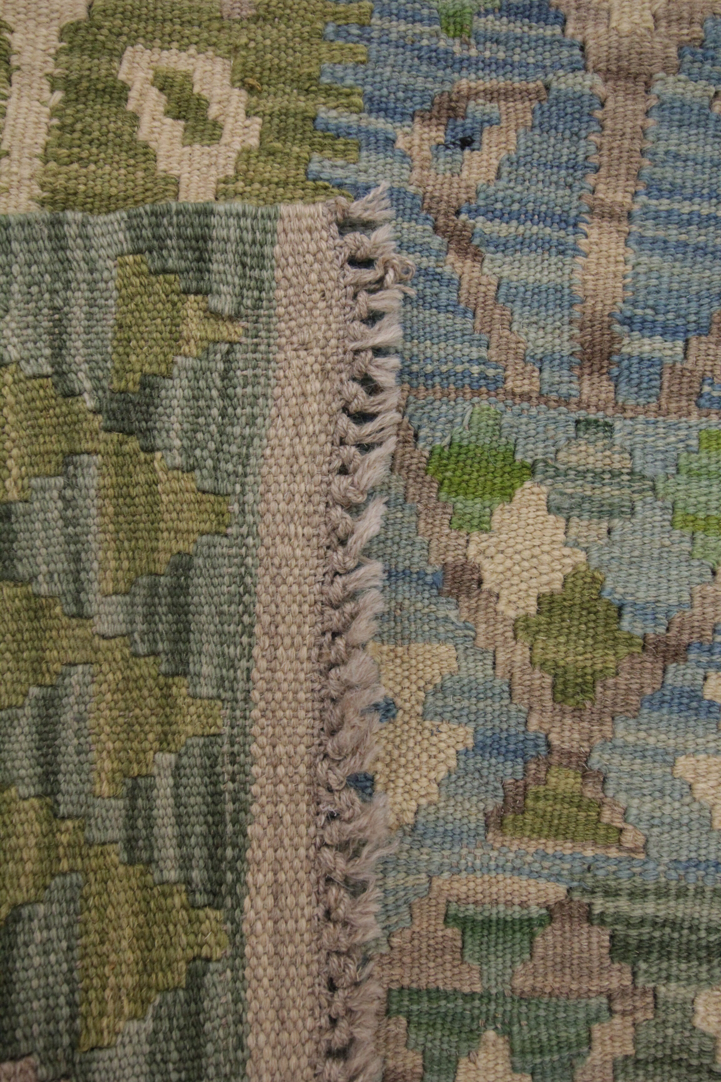 Laine verte Afghan Kilim Traditionnel Géométrique Tissé à plat Tapis fait à la main - 80x120cm