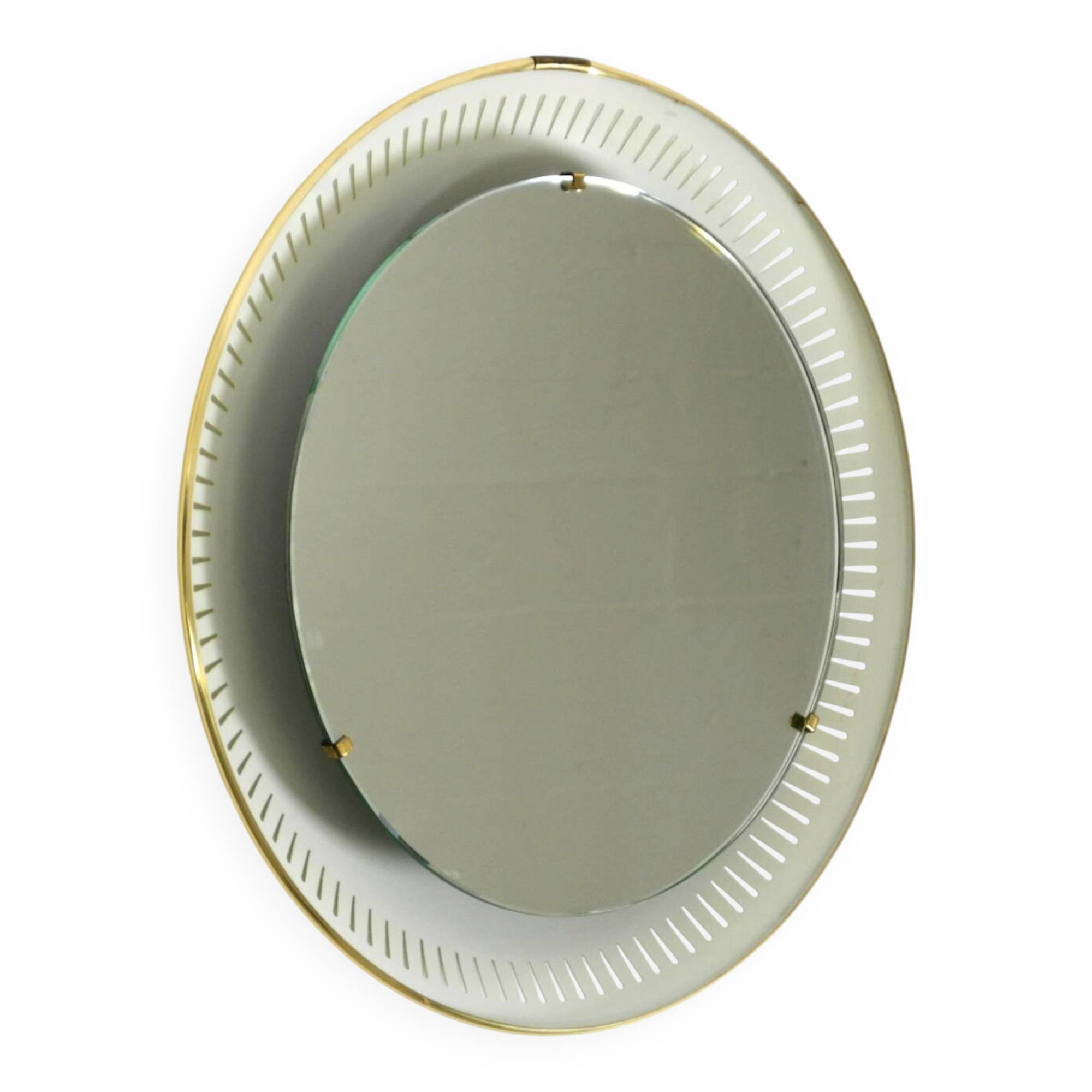 Rare round illuminated mid-century Hillebrand metal mirror from 1966