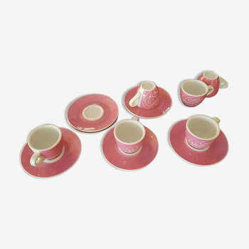 Set de 6 tasses à espresso avec soucoupes porcelaine rose Caffe vergnano 1882