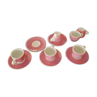 Set de 6 tasses à espresso avec soucoupes porcelaine rose Caffe vergnano 1882