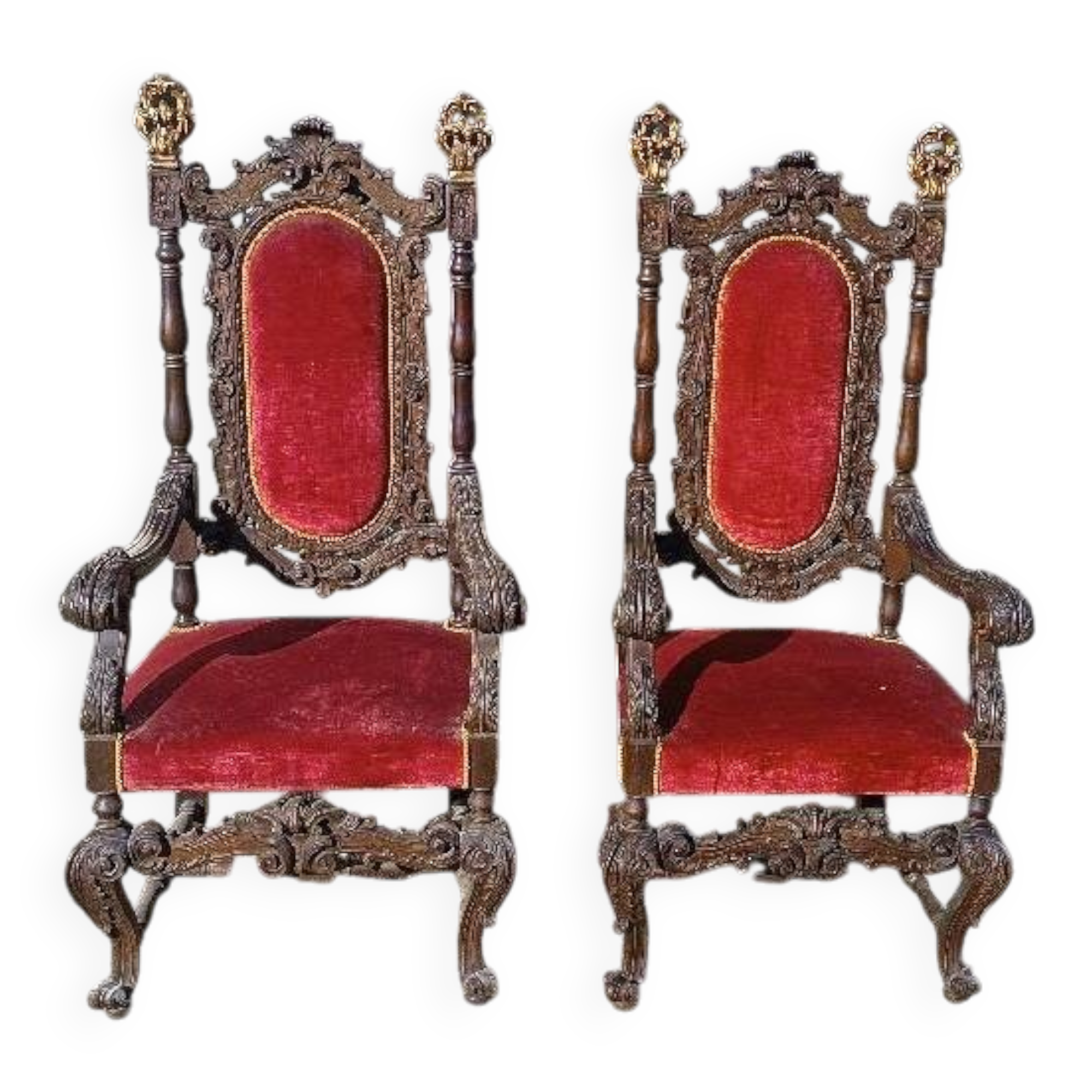 Pair of antique armchairs, carved in walnut
