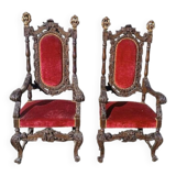 Pair of antique armchairs, carved in walnut