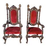 Pair of antique armchairs, carved in walnut